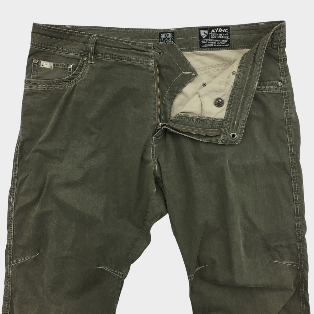 Kuhl Revolvr Mens 40x30 Olive Green Vintage Patina Dye Hiking Outdoor Pants
